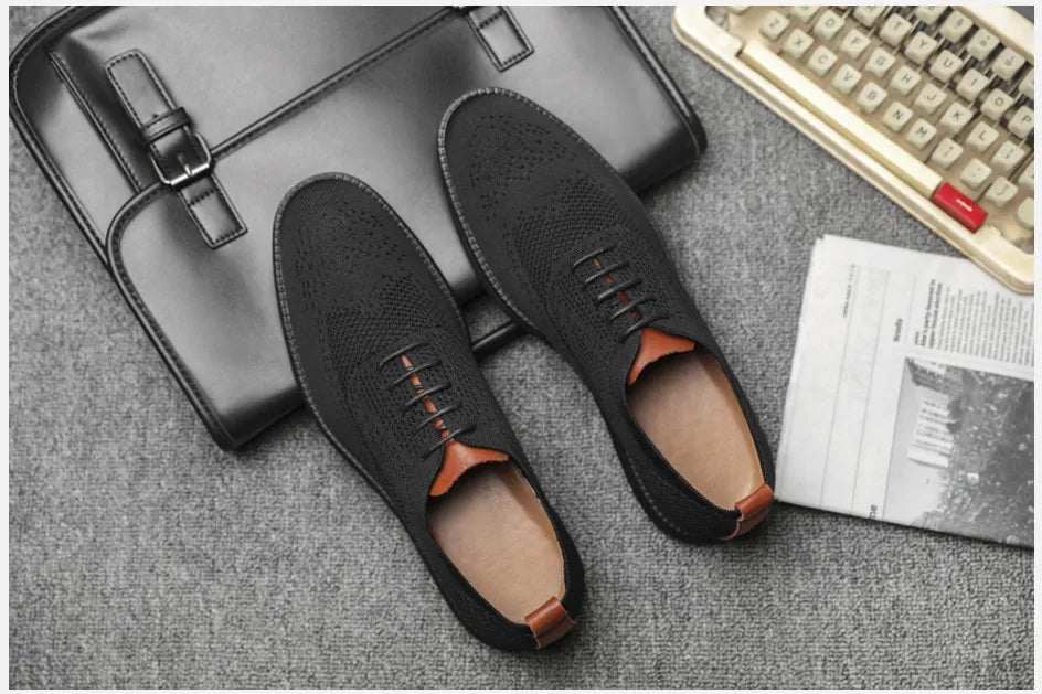 BHKH 2024 Breathable Knitted Mesh Casual Shoes Lightweight Smart Casual Shoes Office Work Footwear Men Shoes