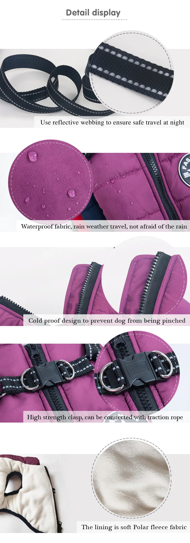 Winter Warm Dog Jacket Waterproof Pet Coat for Small Large Dog Clothes Fleece with Harness Puppy Vest Chihuahua Labrador Costume