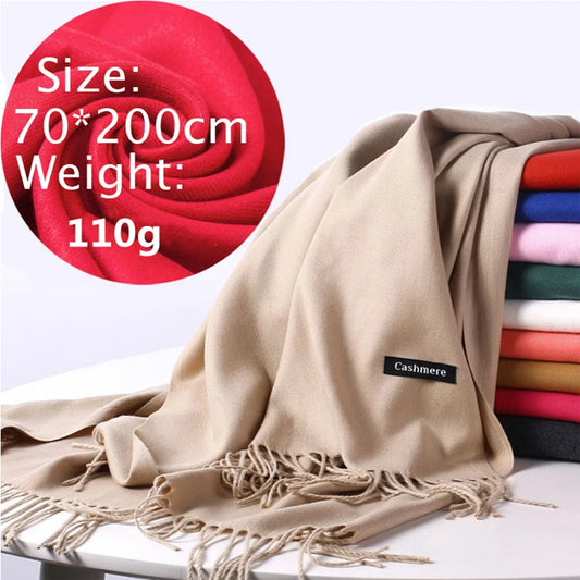 Fashion Solid Color 2021 Designer Women Scarf Winter Hijabs Tassels Long Lady Shawls Cashmere Like Pashmina Hijabs Scarves Wraps