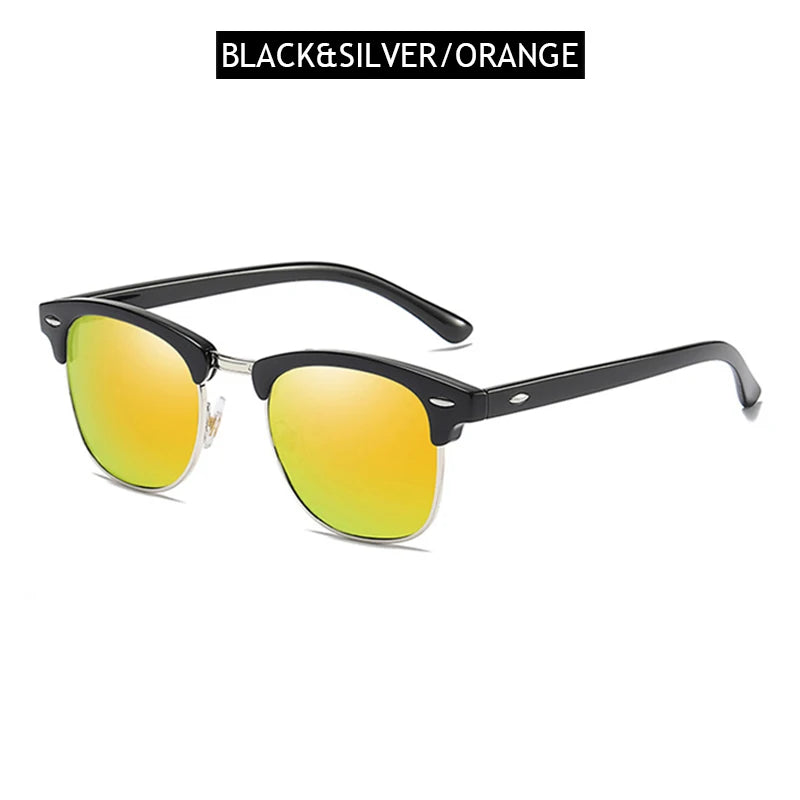 Classic Half Frame Polarized Sunglasses Men Women Retro Rivet Small Sun Glasses Male Popular Black Anti Glare Travelling Shades