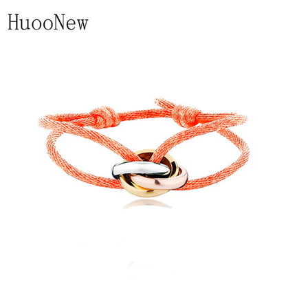 New Hot Stainless Steel Bracelet 3 Metal Buckle Ribbon Lace Up Chain Multicolor Adjustable Size Bracelet For Women Man Unisex