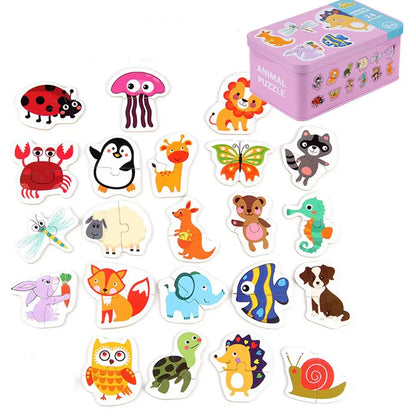 0-36M Cartoon Animal Traffic Fuit Montessori Pairing Cognition Puzzle Toys Wooden Jigsaw Card Kids Education