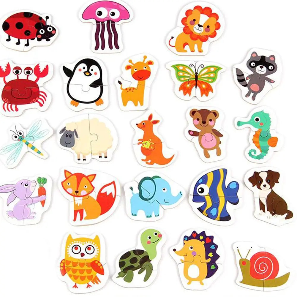 0-36M Cartoon Animal Traffic Fuit Montessori Pairing Cognition Puzzle Toys Wooden Jigsaw Card Kids Education