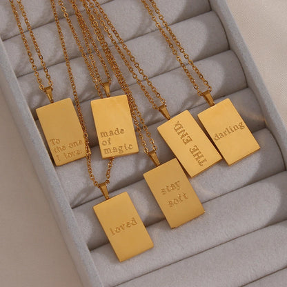 E.B.belle Individuality MessageTarot Necklace Stainless Steel 18k Gold Plated Tarnish Free Square Geometric Gold Necklace