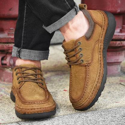 Handmade Genuine Leather Shoes Autumn Winter Vintage Style Casual Men Shoes Lace-Up Ankle Hiking Shoes