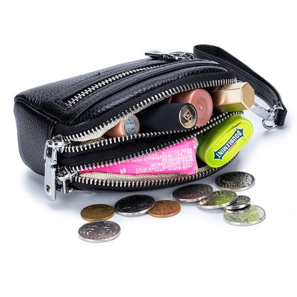 Genuine Leather Women Mini Wallet Double Zipper Coin Purse Cute Small Clutch Bag Luxury Designer Multi-Functional Card Holder