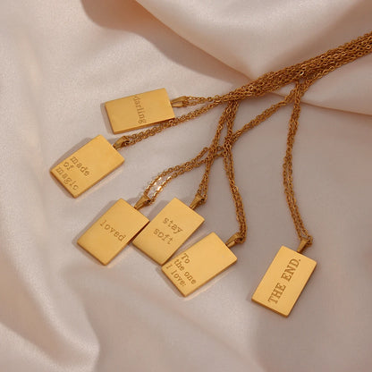 E.B.belle Individuality MessageTarot Necklace Stainless Steel 18k Gold Plated Tarnish Free Square Geometric Gold Necklace