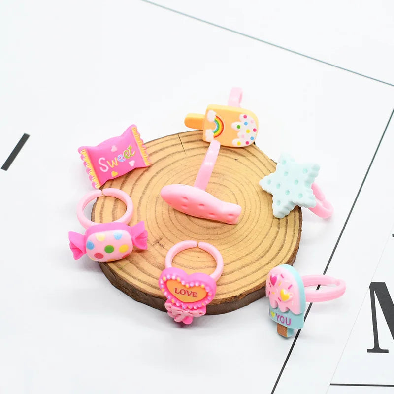 20pcs/lot Cute Kids Rings Candy Color Korea kawaii Cartoon Cake Dessert Rings Children Girls Jewelry Gifts For Child