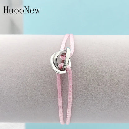 New Hot Stainless Steel Bracelet 3 Metal Buckle Ribbon Lace Up Chain Multicolor Adjustable Size Bracelet For Women Man Unisex