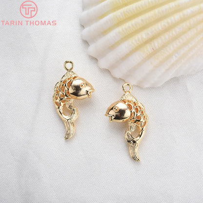 (129) 12x23MM 24K Gold Color Plated Brass Fish Charms Pendants High Quality Jewelry Accessories