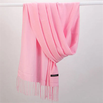 Fashion Solid Color 2021 Designer Women Scarf Winter Hijabs Tassels Long Lady Shawls Cashmere Like Pashmina Hijabs Scarves Wraps