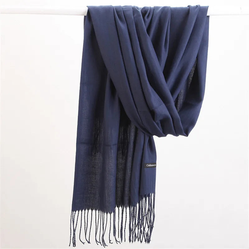 Fashion Solid Color 2021 Designer Women Scarf Winter Hijabs Tassels Long Lady Shawls Cashmere Like Pashmina Hijabs Scarves Wraps