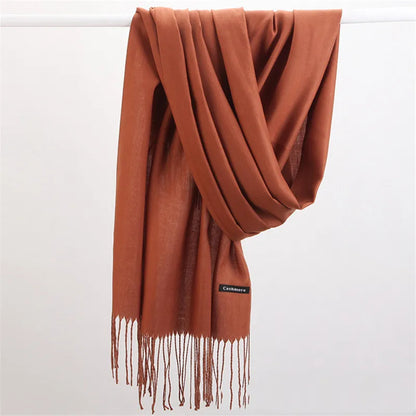 Fashion Solid Color 2021 Designer Women Scarf Winter Hijabs Tassels Long Lady Shawls Cashmere Like Pashmina Hijabs Scarves Wraps