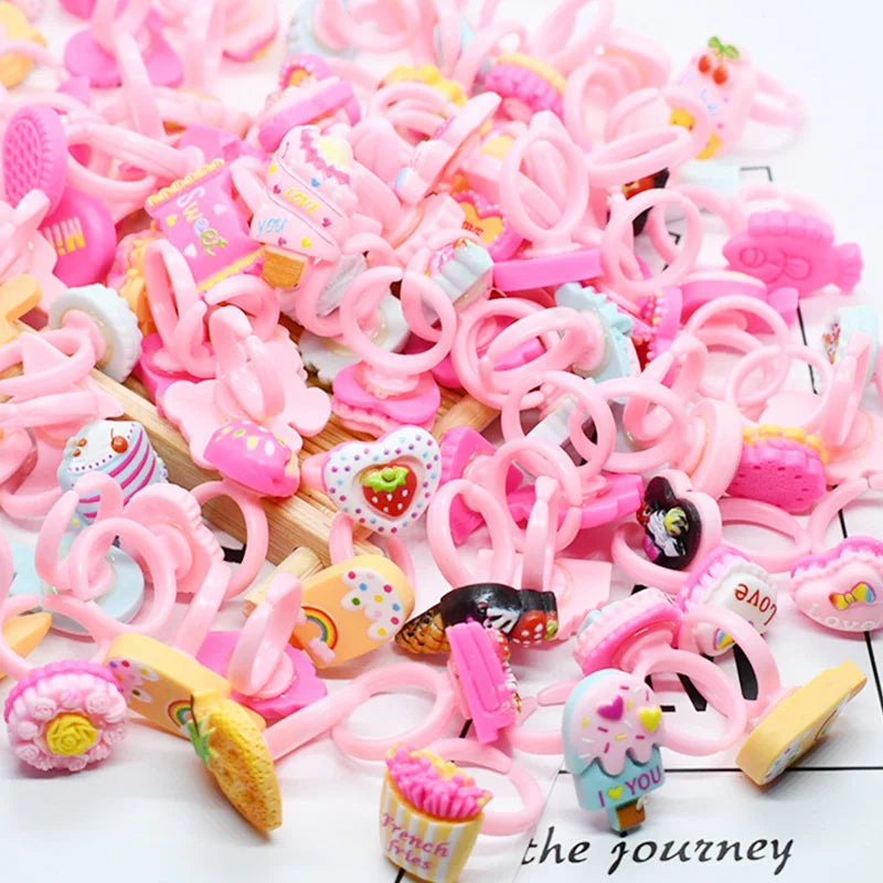 20pcs/lot Cute Kids Rings Candy Color Korea kawaii Cartoon Cake Dessert Rings Children Girls Jewelry Gifts For Child