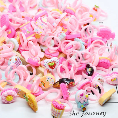 20pcs/lot Cute Kids Rings Candy Color Korea kawaii Cartoon Cake Dessert Rings Children Girls Jewelry Gifts For Child