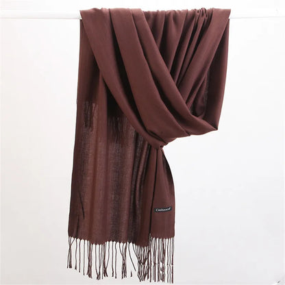 Fashion Solid Color 2021 Designer Women Scarf Winter Hijabs Tassels Long Lady Shawls Cashmere Like Pashmina Hijabs Scarves Wraps