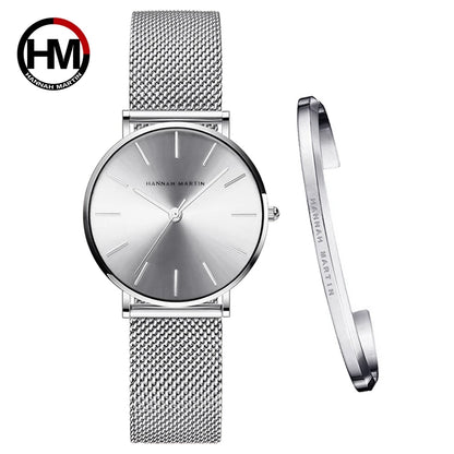 Women Watch 1 set Bracelet Japan Quartz Movement Simple Waterproof Rose Gold Stainless Steel Mesh Ladies watch relogio feminino