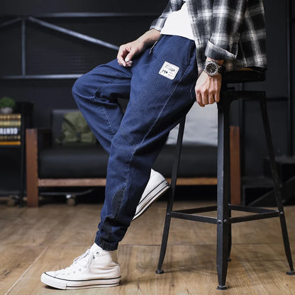 Plus Size Jeans Men Loose Joggers Streetwear Harem Jeans Cargo Pants Ankle-Length Denim Trousers