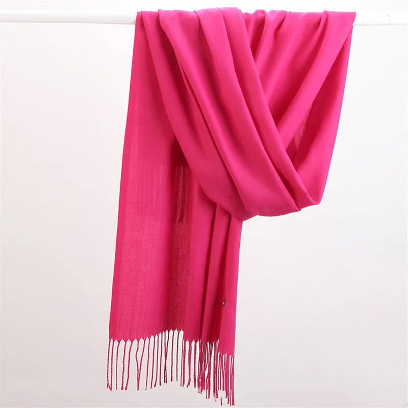 Fashion Solid Color 2021 Designer Women Scarf Winter Hijabs Tassels Long Lady Shawls Cashmere Like Pashmina Hijabs Scarves Wraps