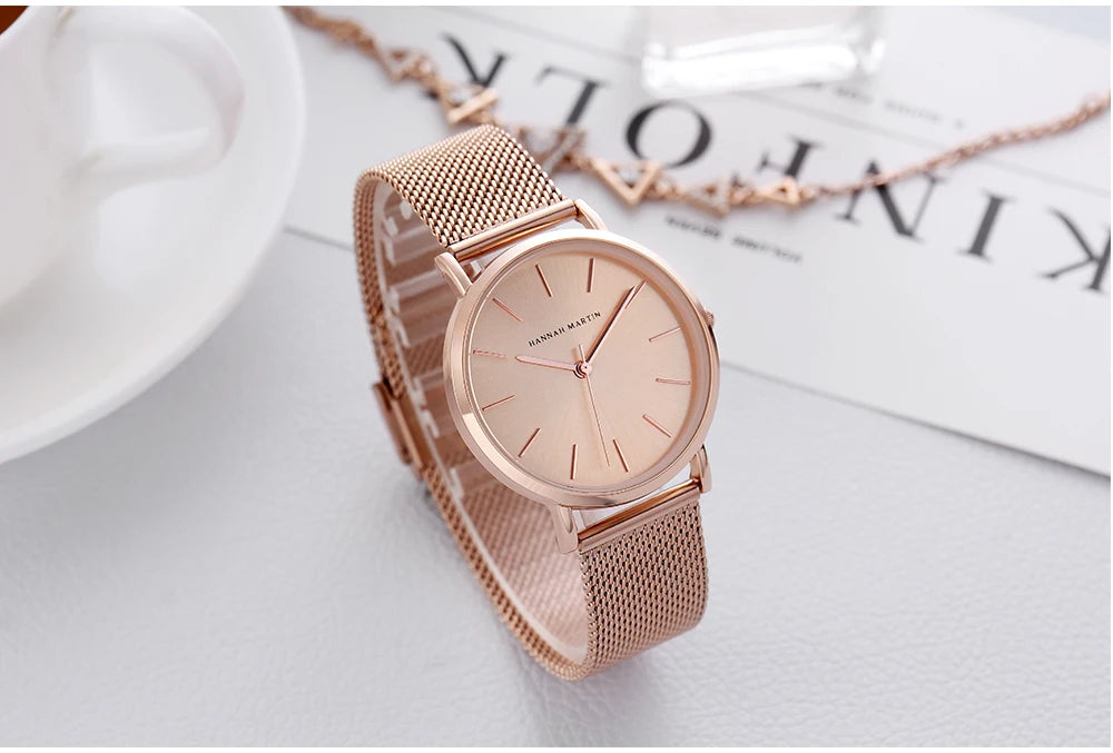 Women Watch 1 set Bracelet Japan Quartz Movement Simple Waterproof Rose Gold Stainless Steel Mesh Ladies watch relogio feminino