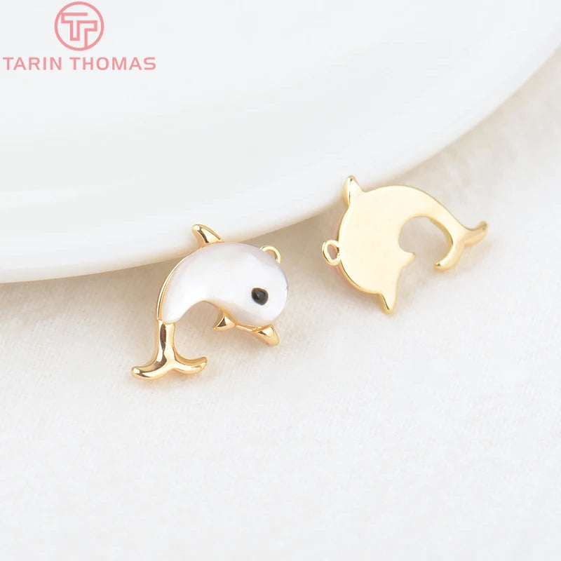 (129) 12x23MM 24K Gold Color Plated Brass Fish Charms Pendants High Quality Jewelry Accessories