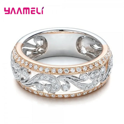 925 Sterling Silver Jewellery Ring for Women Wedding Engagement Party Accessories Popular Hollow Out Flower Wide Band Bague