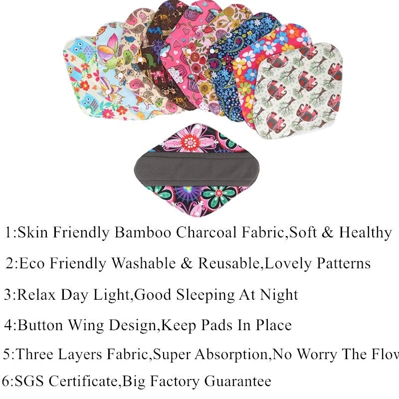 10Pcs Reusable Pads Bamboo Charcoal Pads Sanitary Pads Washable Panty Liner Mama Maternity Menstrual Cotton Pads