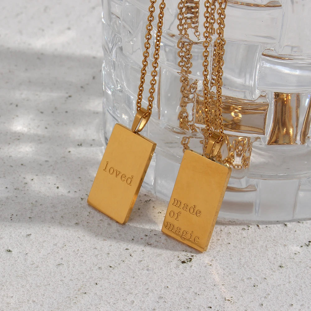 E.B.belle Individuality MessageTarot Necklace Stainless Steel 18k Gold Plated Tarnish Free Square Geometric Gold Necklace