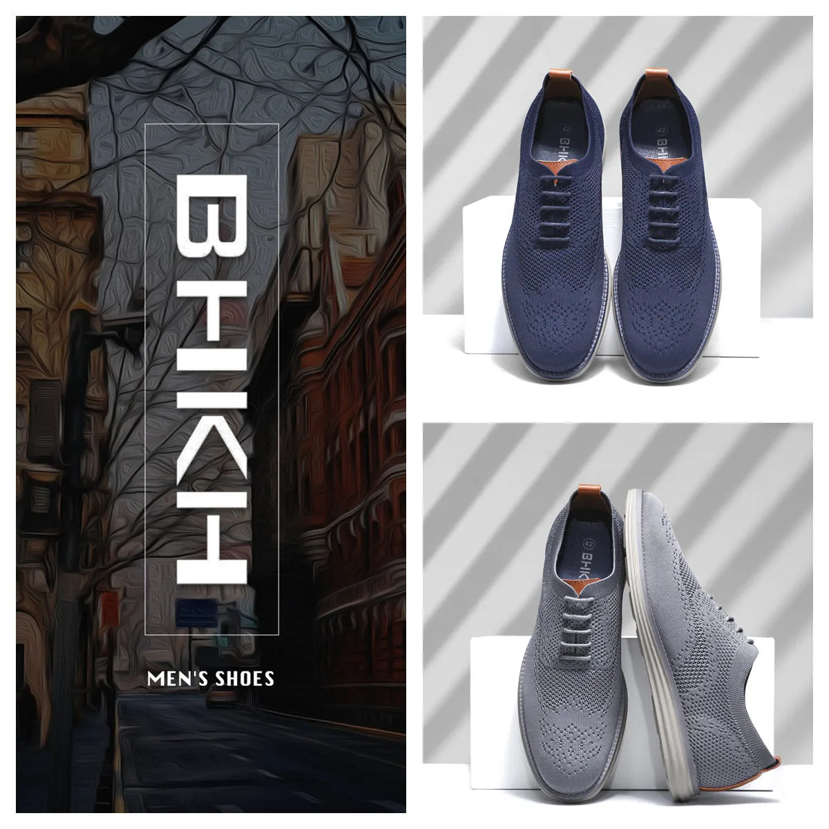 BHKH 2024 Breathable Knitted Mesh Casual Shoes Lightweight Smart Casual Shoes Office Work Footwear Men Shoes