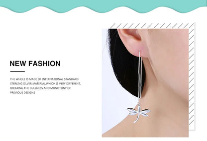 DOTEFFIL 925 Sterling Silver Dragonfly Earline Drop Earring Charm Women Jewelry Fashion Wedding Engagement Party Gift