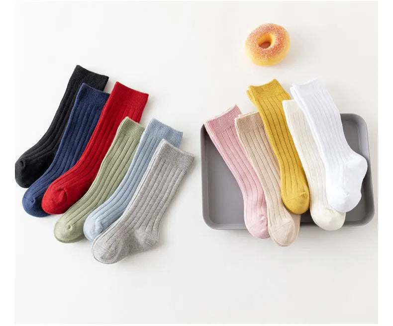 Baby Socks Newborn Kids Infant Girls Boys Knee High Sock Toddler Girl Solid Cotton Stripe Plain Long Children Sock For 0-3Years