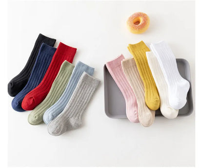 Baby Socks Newborn Kids Infant Girls Boys Knee High Sock Toddler Girl Solid Cotton Stripe Plain Long Children Sock For 0-3Years