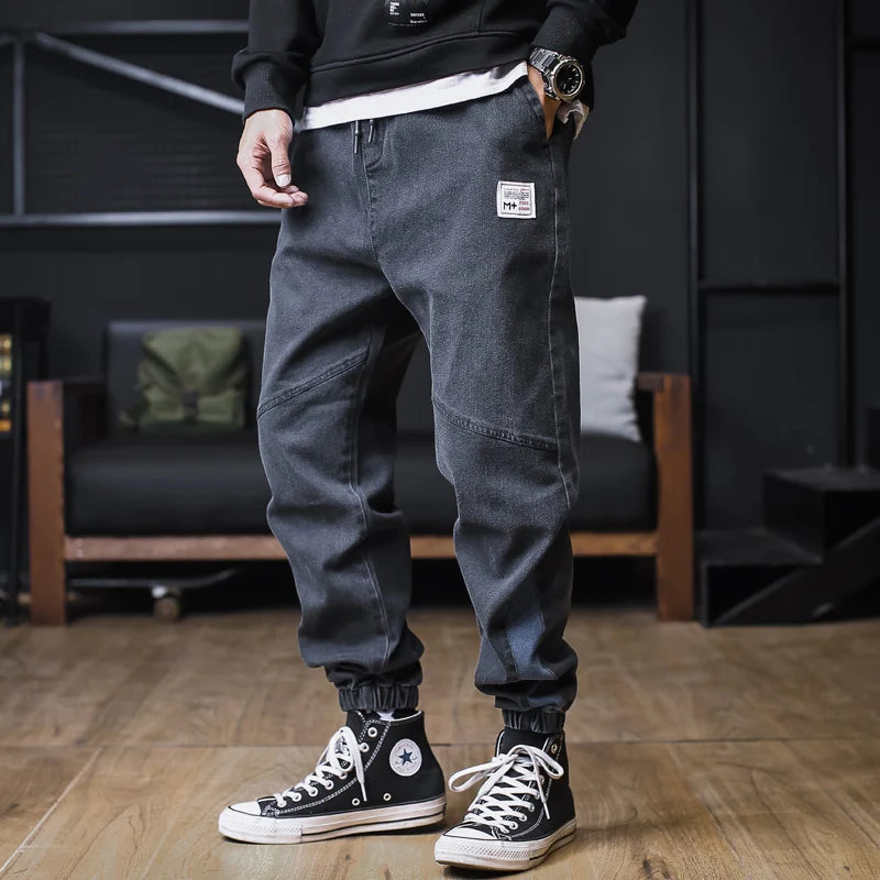 Plus Size Jeans Men Loose Joggers Streetwear Harem Jeans Cargo Pants Ankle-Length Denim Trousers