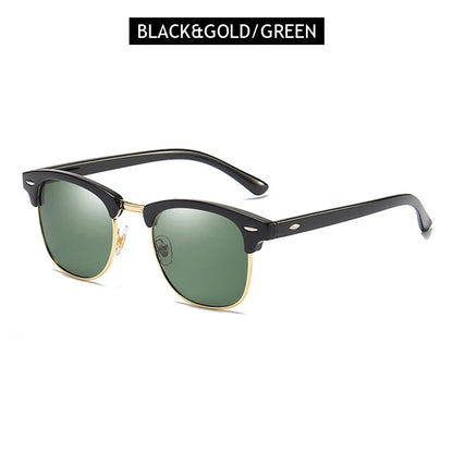 Classic Half Frame Polarized Sunglasses Men Women Retro Rivet Small Sun Glasses Male Popular Black Anti Glare Travelling Shades