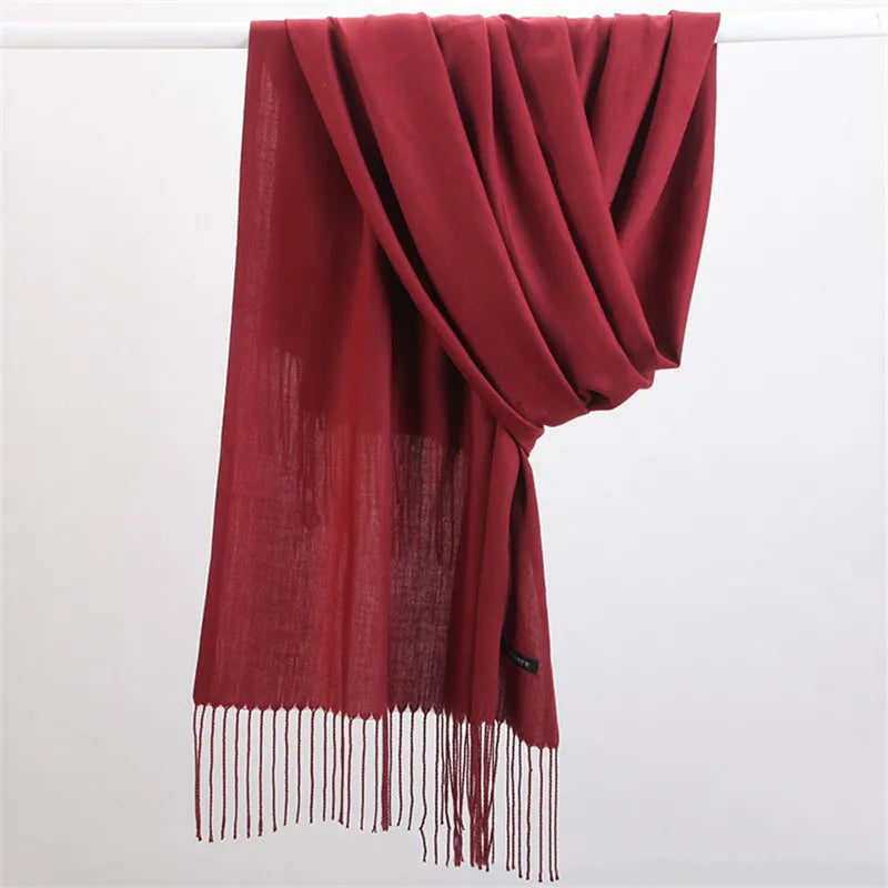 Fashion Solid Color 2021 Designer Women Scarf Winter Hijabs Tassels Long Lady Shawls Cashmere Like Pashmina Hijabs Scarves Wraps