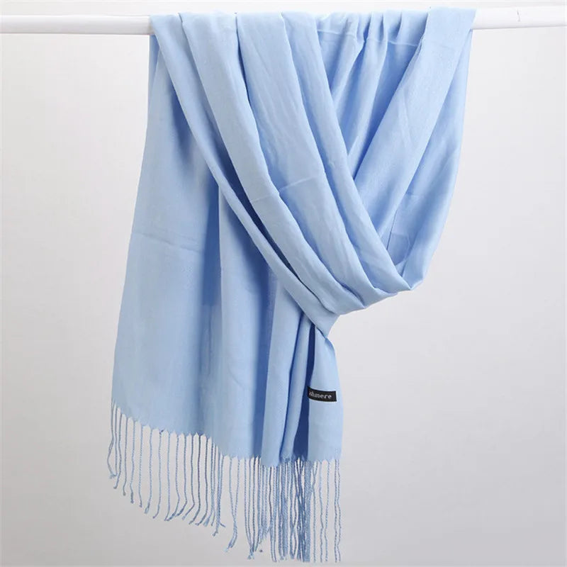 Fashion Solid Color 2021 Designer Women Scarf Winter Hijabs Tassels Long Lady Shawls Cashmere Like Pashmina Hijabs Scarves Wraps