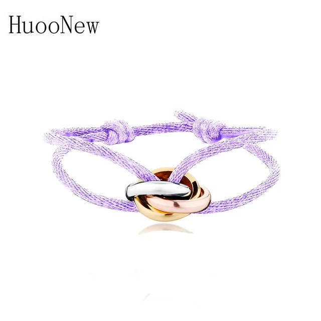 New Hot Stainless Steel Bracelet 3 Metal Buckle Ribbon Lace Up Chain Multicolor Adjustable Size Bracelet For Women Man Unisex