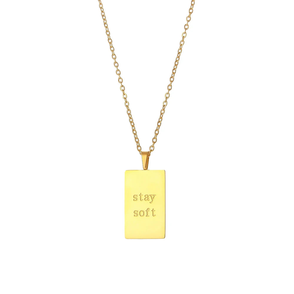 E.B.belle Individuality MessageTarot Necklace Stainless Steel 18k Gold Plated Tarnish Free Square Geometric Gold Necklace