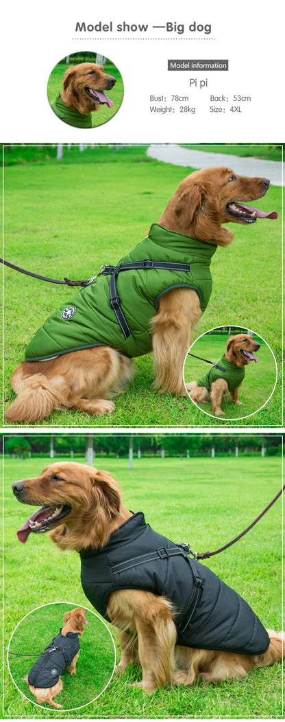 Winter Warm Dog Jacket Waterproof Pet Coat for Small Large Dog Clothes Fleece with Harness Puppy Vest Chihuahua Labrador Costume