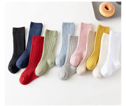 Baby Socks Newborn Kids Infant Girls Boys Knee High Sock Toddler Girl Solid Cotton Stripe Plain Long Children Sock For 0-3Years