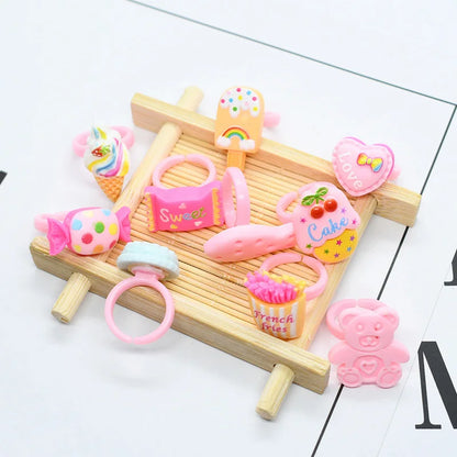 20pcs/lot Cute Kids Rings Candy Color Korea kawaii Cartoon Cake Dessert Rings Children Girls Jewelry Gifts For Child