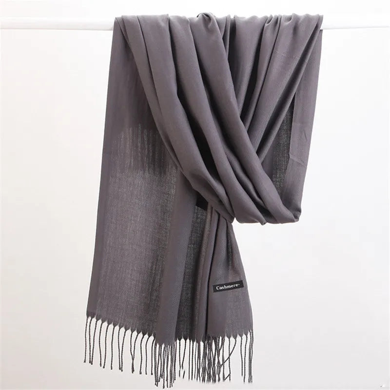 Fashion Solid Color 2021 Designer Women Scarf Winter Hijabs Tassels Long Lady Shawls Cashmere Like Pashmina Hijabs Scarves Wraps