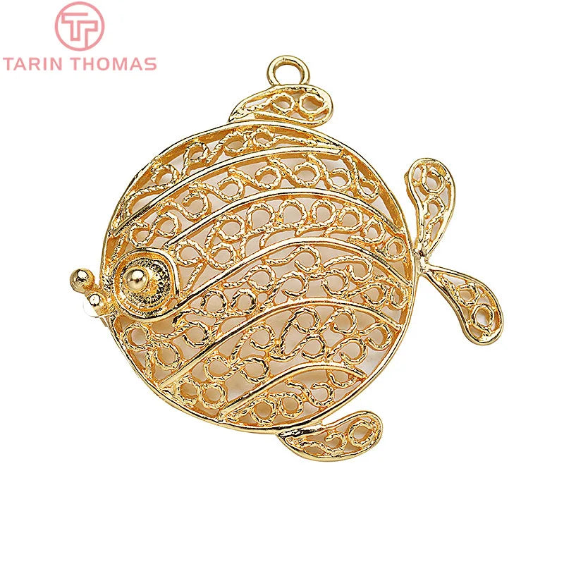 (129) 12x23MM 24K Gold Color Plated Brass Fish Charms Pendants High Quality Jewelry Accessories