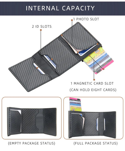 2024 Rfid Men Card Wallets Magnetic Button Free Name Customized Small Card Wallets Carbon Fiber Mini Wallet Qaulity Male Purses