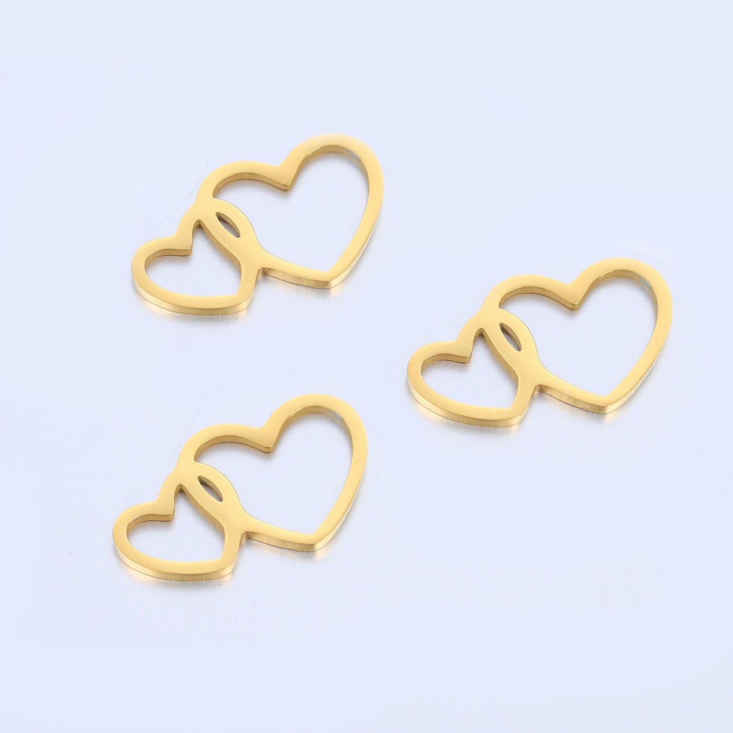 DOOYIO 5pcs/Lot Stainless Steel Double Hearts Couple Charms For Bracelet Necklace Pendant DIY Love Jewelry Making Accessories