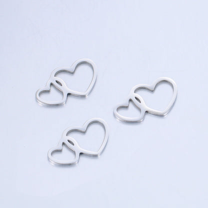 DOOYIO 5pcs/Lot Stainless Steel Double Hearts Couple Charms For Bracelet Necklace Pendant DIY Love Jewelry Making Accessories