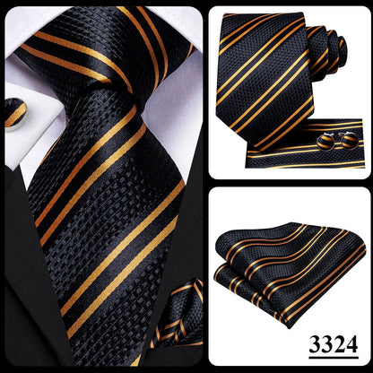 Hi-Tie Black Floral Silk Wedding Tie For Men Handky Cufflink Elegant Necktie For Men Fashion Designer Business Party Dropshiping