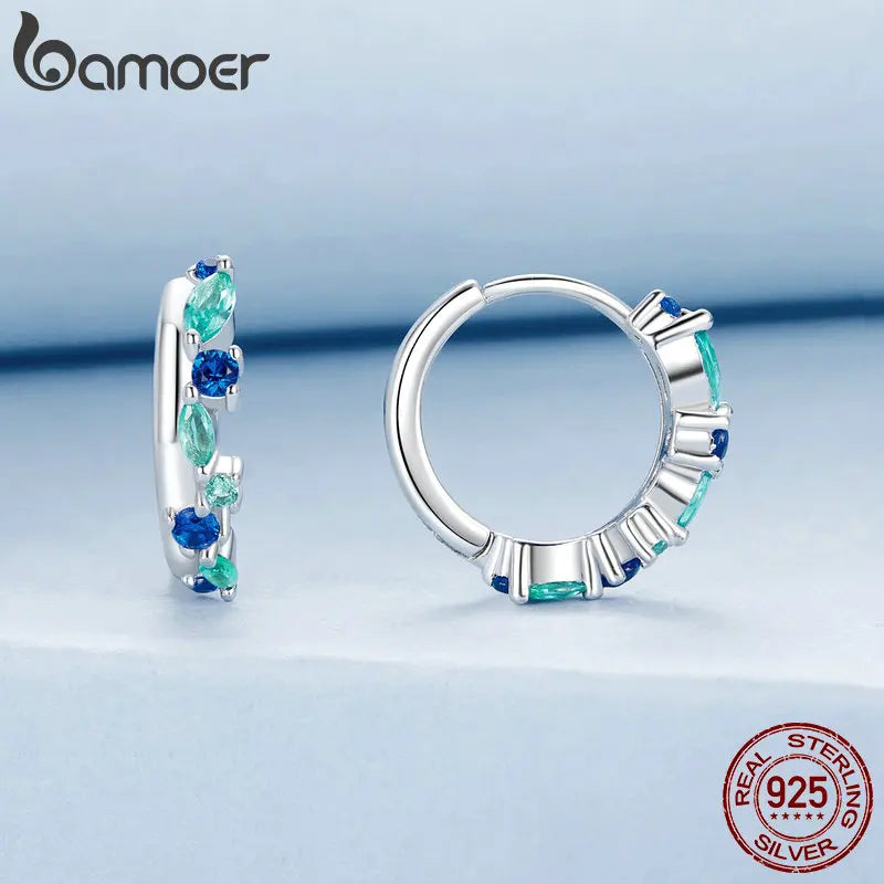 BAMOER 925 Sterling Silver Huggie Hoop Earrings for Women, White Gold Plated Rubble Lightweight Trendy Silver Huggie Hoops