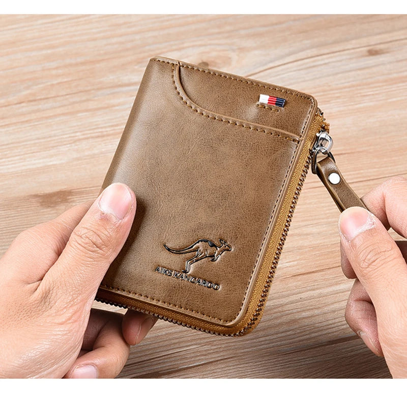 Mens Wallet Leather Business Card Holder Zipper Purse Luxury Wallets for Men RFID Protection Purses Carteira Masculina Luxury