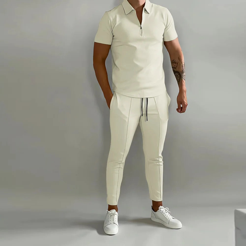 2024 Summer Short-sleeved Men's Fashion Slim-fit Trend Suit Youth Leisure Fitness Sports Men's suit